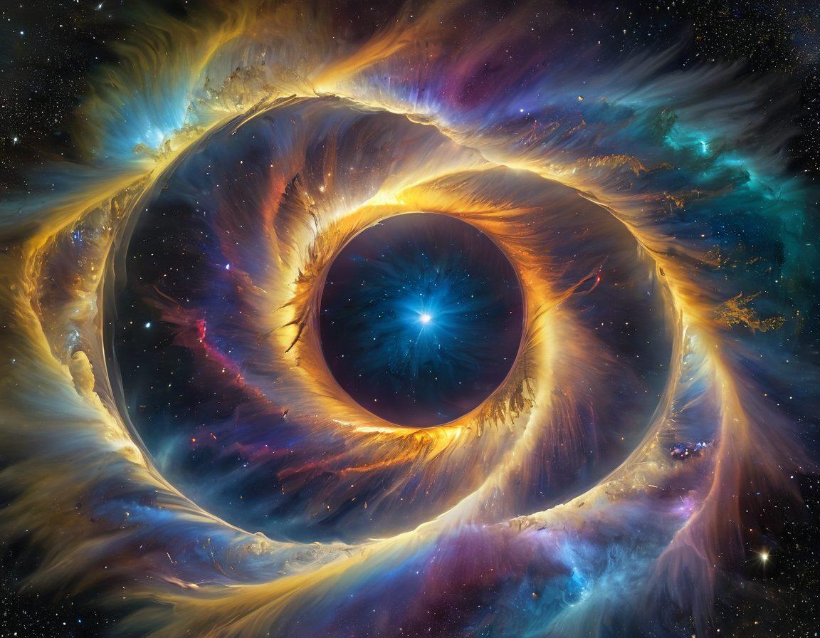 A breathtaking view of the Helix Nebula, showcasing its vibrant colors and intricate gas clouds, surrounded by stars. Include a cosmic background that highlights the process of stellar birth and death, with gentle swirling patterns and faint silhouettes of dying stars. Use bright yellows, blues, and deep purples to emphasize the nebula's beauty and complexity. super-realistic. vibrant colors. deep space atmosphere.